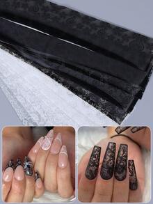 20片黑色蕾丝花朵美甲印花贴纸，适合情人节美甲设计，浪漫星空美甲贴纸，全甲DIY装饰，美甲用品 - 彩色 - 查看 3