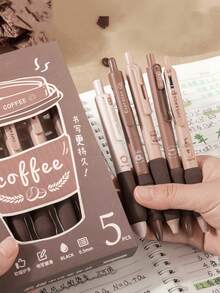 1pc/5pcs Coffee Press Ballpoint Pen, (5pcs/Box) Random Style And Color, High-Quality Creative Student Stationery Pen, Detachable, Office Signing Supplies, Gift For Family, Friends, Colleagues (The Image Is For Reference Only, The Actual Product Prevails) - Multicolor - View 3