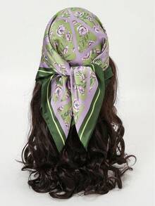 1条女士佩斯利印花丝滑面料头巾，可作头巾或围巾，适合日常使用。