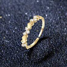1pc Heart-Shaped Micro-Inlaid Simple Heart Ring, Valentine's Day Gift For Women - Gold - View 1