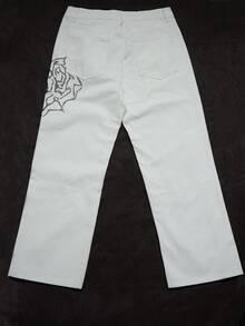 Men's Street Fashion Embroidered Straight Leg Jeans - White - View 5