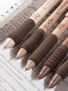 1pc/5pcs Retractable Coffee Color Pen (5pcs Set), Random Style And Color, High-Quality Creative Student Stationery Pen, Artistic And Detachable, Office Signing Pen, Gift For Family, Friends Or Colleagues, Suitable For Back To School Season