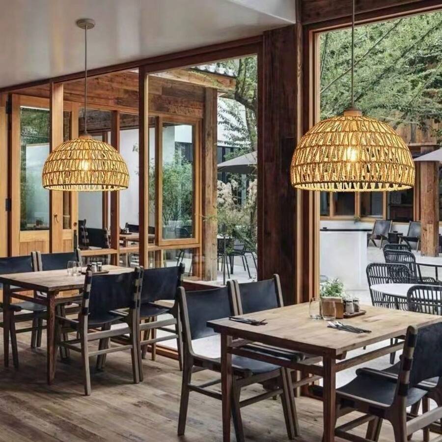 1pc Bohemian Style Paper Rope Lampshade, Rustic Hanging Lamp Shade, Woven Paper Rope Basket Ceiling Light Shade, DIY Pendant Light Shade, Suitable For Living Room, Kitchen Island, Dining Room Decor, Unique Home Decor Lampshade (Lamp Cord And Lamp Base Not Included) - Multicolor - View 1