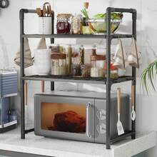 1pc Kitchen Storage Rack, Multi-Function Microwave Oven Rack, Floor-Standing Multilayer Kitchen Countertop Storage Rack, Thickened Kitchen With Handrail Hooks Spice Organizer Shelf - Multicolor - View 3