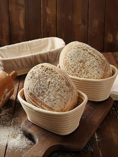 1 pièce Panier de fermentation de forme ovale - Panier à pain tressé à la main en rotin avec doublure en tissu, outil de cuisine multifonctionnel, disponible en plusieurs tailles, idéal pour le pain fermenté et la cuisson du pain maison - Outil de boulangerie professionnel pour la maison, matériau en rotin naturel, durable et facile à nettoyer, outil parfait pour la fabrication de pain pour la cuisine moderne, ustensile de cuisine