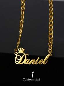 Customized Crown Name Necklace, Personalized Name Plate Pendant, Suitable For Men And Women, Cuban Chain Jewelry, Perfect Refined Gift - Multicolor - View 1