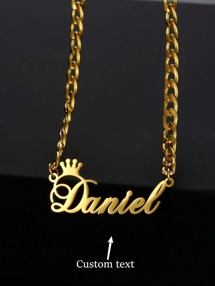 Customized Crown Name Necklace, Personalized Name Plate Pendant, Suitable For Men And Women, Cuban Chain Jewelry, Perfect Refined Gift - Multicolor - View 1