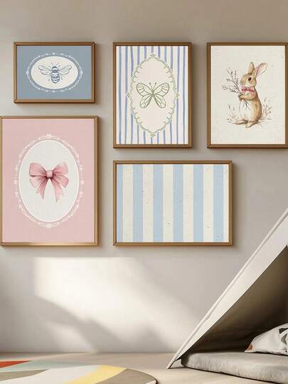 1pc Canvas Wall Art - Vintage Style Kids Room Art Print: Pink Gallery Wall, Girl's Room Decor, Children's Room Decor - Baby Products_ Framed Nursery Wall Art Perfect For Playroom Decor Nursery Decor, Playroom Decor, Preschool Decor, Boy's Room Decor Girl's Bedroom Decor