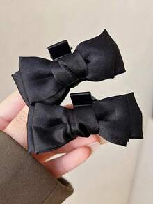 2pcs Women's Fashionable And Sweet Small Bow Clip, Red And Black Bow Clip, Half Tied Hair At The Back Of The Head, Hair Claws, Bangs, Side Clip Clip, Hair Clip, Headband, Hair Accessory