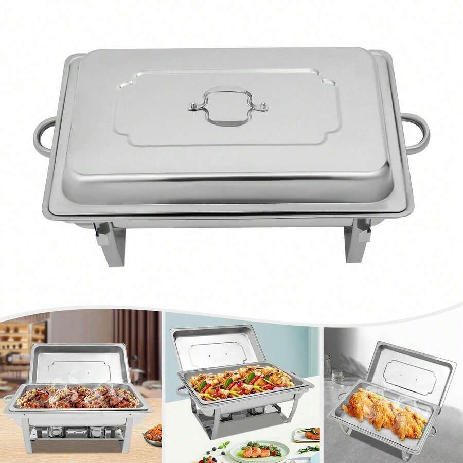 Rectangular Chafing Dish Set, 9L/2. 38Gal Stainless Steel Warming Container Food Warmer, Large Capacity Chafing Dish Buffet Set For Catering Buffet And Party - Silver - View 1