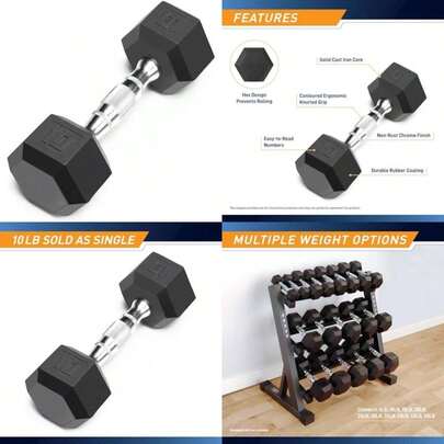 Marcy Classic Rubber Hex Dumbbell with Knurled Grip for Strength Training and Bodybuilding, 5lb - 50lb Single Dumbbell for Exercise & Fitness, Sold Individually(Fijo)
