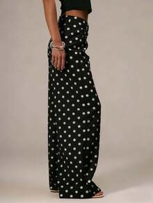 Polka Dot Jeans Women Low Rise Cute Baggy Jeans Y2k Straight Wide Leg Boyfriend Denim Pants Streetwear - 黑色 - 查看 3