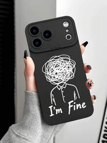 1pc Abstract Line Art 2D Pattern Creative Unique Minimalist Quirky Line Art Aesthetic Style Suitable As Gift For Friends, Family, Couples, Yourself, Black Matte Soft Protective Case Compatible With Apple, - Black - View 1