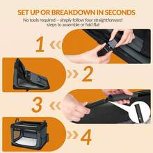 HEXCELEN Foldable Dog Crate, 3-Door Dog Transport Box, 60 X 42 X 42 Cm, Portable Dog Carrier With Reflective Strips And Pockets, Oxford Fabric, Removable Mat, Grey - 灰色 - 查看 5