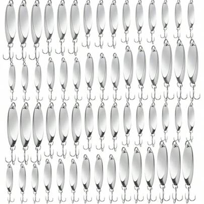 Saltwater Fishing Lures Spoons Metal Treble Hooks Hard Spinner Baits 5 Sizes For Salmon Bass Trout Casting With Metallic Finish