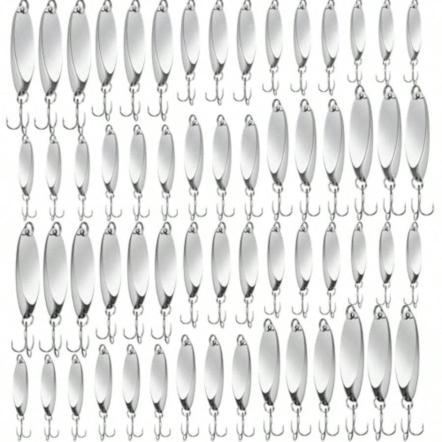 Saltwater Fishing Lures Spoons Metal Treble Hooks Hard Spinner Baits 5 Sizes For Salmon Bass Trout Casting With Metallic Finish - 銀色 - 查看 1