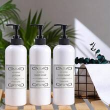 2/3 piezas Botellas dispensadoras de plástico recargables de 500ml con 6/8/12 etiquetas, aptas para jabón de platos/champú/jabón de manos/acondicionador/loción/gel de baño/limpiador facial, se pueden usar como regalos o decoraciones navideñas