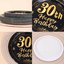 10pcs/20pcs/40pcs/50pcs 30th Birthday Decorations Unisex, Happy 30th Birthday Black Gold 7" And 9" Paper Plates Tableware Suitable For Her/Him 30th Birthday Party Gifts, 30th Anniversary Dessert Plates Vintage 30th Birthday Decor - Multicolor - View 2