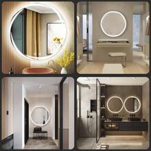 Oferta exclusiva Espejo para Baño, Espejo LED de Baño Redondo con Función de Memoria y Desempañado HD, Espejo de Maquillaje, Botones Táctiles Inteligentes, Regulable 3 Colores, 4mm Vidrio Prueba Explosiones - Gris - Aureola - Ver 9