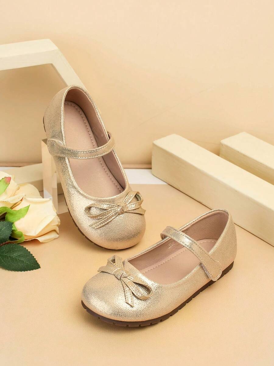 Zapatos planos con decoración de lazo estilo princesa para niñas, adecuados para actuaciones y eventos de baile infantiles, primavera/otoño - Dorado - Ver 1