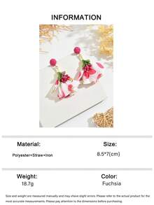 1 Paar handgefertigte, bunte, vintage Stoff-Blumen-Ohrringe im Boho-Stil, einzigartiges Design, modischer Urlaubsstil, elegante DIY-Ohrringe, besonderes Geschenk für Mutter, Liebste, Freundin, geeignet für Frauen für den täglichen Gebrauch, Partys, Festivals, Urlaubsanlässe - Heißes Pink - Übersicht 7
