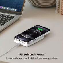 For Battery Pack, 5000mAh Magnetic Power Bank With Type-C Cable Fast Charging Lighting Input Wireless Portable Charger For 16/15/14/13/12/ All Series - White - View 9