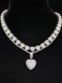 Bộ 1 dây chuyền mặt hình trái tim đính đá Cubic Zirconia và dây chuyền hình trái tim 10mm, bộ trang sức thời trang phong cách hip hop dành cho nữ, thích hợp đeo hàng ngày hoặc dự tiệc, quà tặng ngày Valentine. - Vàng - Xem 13