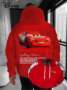 2026Disney Men's Hoodie-Men's McQueen Pattern Pullover, Loose Hooded Sweater In Front Pocket, Suitable For Casual Wear, Birthday Gifts For Disney Fans, Travel Clothes, Playful Design, Comfortable Fabrics, Fan Clothes, Movie Lovers, Home Clothes, Durable Materials, Printed Sweatshirts, Men. - Red - View 1