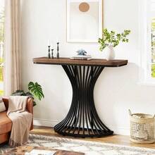Console Table, Industrial Entryway Table With Geometric Metal Base, 39-Inch Small Sofa Accent Table For Entrance, Living Room, Hallway, Rustic Brown (Rustic Brown) - Rustic Brown - View 5