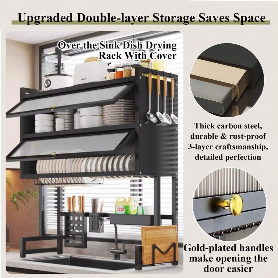 HanTai Over The Sink Dish Drying Rack,4 Tier Adjustable Length Full Stainless Steel Large Storage Kitchen Dish Rack,For Kitchen Counter Expandable Multifunctional Organizers - Black - View 1