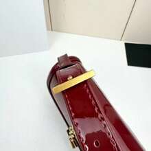 Burgundy Leather Shoulder Bag For Women, Minimalist Structured Crossbody Bag With Gold Hardware, Slim Rectangle Everyday Purse, 24.5x15x8.5cm - Burdeos - Ver 5