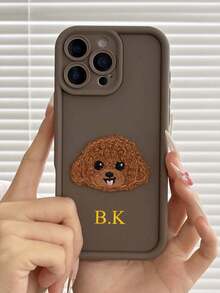 Customized Embroidered Puppy Phone Case, Great Birthday Gift, Christmas Gift, Gift For Her, Personalized Gift, Anniversary Gift, Wedding Gift - Brown - View 1