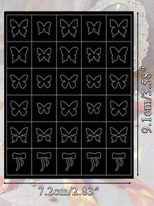 3/6张极简黑色线条美甲贴纸，白色轮廓心形星星蝴蝶花朵图案，适用于DIY美甲美甲用品 - 彩色 - 查看 5