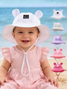1pc Baby Bucket Hat, Suitable For 3-12 Months, Unisex, Cute Ear Design, Adjustable Chin Strap, Wide Brim Sun Protection Hat, Summer Beach Outdoor Cap (Multiple Colors Available) - Ear-shaped Fisherman's Hat - View 1