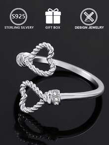1pc 925 Sterling Silver Braided Rope Knot Zirconia Inlaid Ring (Rope Knot Meaning Design), Gift Box, Suitable For Daily Wear And Valentine's Day Gift - Silver - View 5