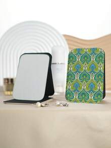 1pc Bohemian Vintage Floral Pattern Vanity Mirror, Foldable Lightweight Compact Handheld Mirror, Durable PU Leather Stand, Vertical Display, Suitable For All Occasions And Users, Foldable Square Pocket Mirror - Multicolor - View 12