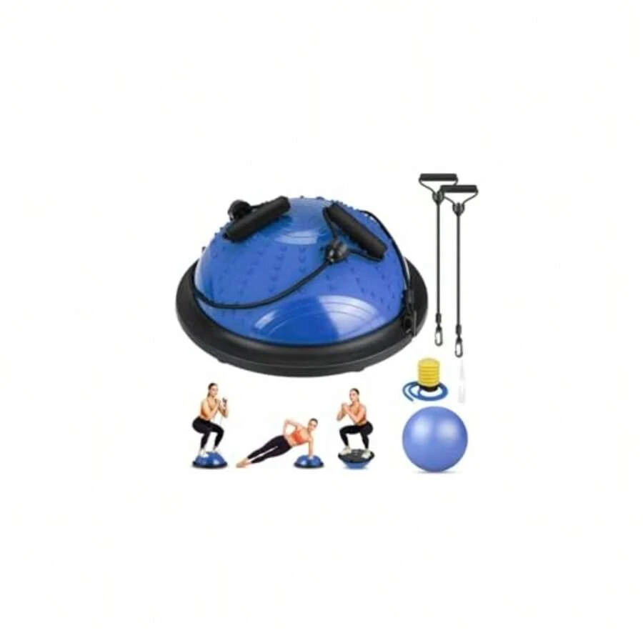 JCH-Disco de Equilibrio 46cm Media Pelota de Equilibrio con Bomba Pelota de Yoga 25cm y Banda Elástica Kit 3-en-1 para Fitness en Casa Yoga y Pilates [Azul] - Azul - Ver 1