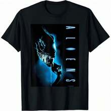 100% Cotton Tshirts Tee Aliens Xenomorph Retro Movie Poster T-Shirt - Black - View 1