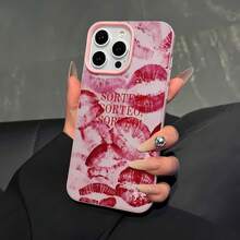 Estuche para teléfono con patrón de beso con estampado de labios Qué diseño elegante y divertido para cualquier ocasión Qué compatible con las fundas de teléfono ,  17,  16 Pro Max,  15 Pro Max,  13 y  12 Estuche para teléfono resistente a rayones con textura en paquete de 1 Perfecto para regalar a familiares, amigos, seres queridos, novios/novias o para Navidad - Rosa - Ver 4