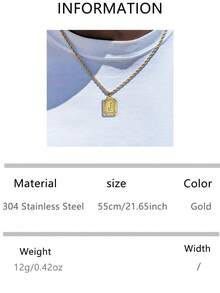 VJS Men's Necklace With Square Pendant And Initial Letter, Stainless Steel Beaded Chain, Personalized A-Z Letter Design - Gold - View 28