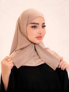 1pc Hijab Cap For Women, Middle Eastern/Arabic/Dubai/Turkish Muslim, Solid Color Classic Minimalist Fashion Casual Elegant Modest, Soft Modal Silk Blend Fabric, Comfortable Long Brim 2-In-1 Hijab Turban, Suitable For Daily Life, Festivals, Gatherings, Worship