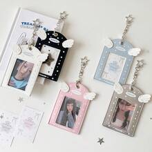 Angel-Themed Multi-Color Card Holder, Featuring Wing & Star Elements, Adorable Star-Shaped ID Badge Holder, Keychain Card Pouch For Students - Multicolor - View 7