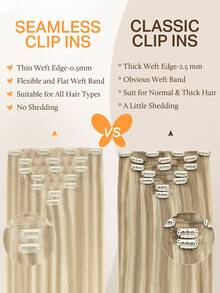 DOORES Extensiones de Cabello Invisible Sin Costuras con Clips, 130g-150g, 7 Piezas, Reflejos Dorado Profundo, Cabello Natural Rubio Blanqueado, Extensiones de Cabello Remy Recto con Clips Invisibles de PU, Estilizables - S18A/613A - Ver 6