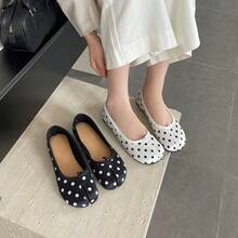 2025 New Fashion Shallow Mouth Single Shoes Polka Dot Women's Casual Flat Shoes - 淡黃色 - 查看 4