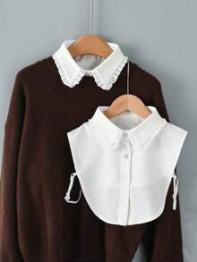 Cuello de camisa minimalista casual, forro de felpa para mujer, lavable a máquina, accesorio versátil adecuado para atuendos de primavera, otoño e invierno - Cuello de gasa con volantes blancos - Ver 17