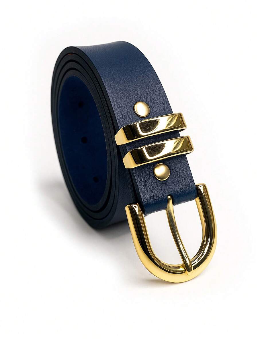 Women's Belt With Buckle, Gold, Casual, Sexy, Elegant, PU Leather, Metal Buckle 2026 - 藏蓝色 - 查看 1