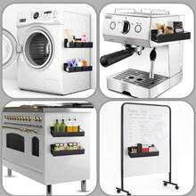 4件套磁性调料架，多功能磁性调料架，无需钻孔，强力磁性收纳架，高度可调节磁性整理架，适用于冰箱和洗衣机，厨房配件，咖啡吧配件，实用置物架 - 黑色 - 查看 7