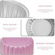 50Pcs Mini Aluminum Foil Cupcake,5oz Baking Cups With Lids,Mini Cake Pans Disposable,Loaf Pans With Lids,Disposable Ramekins,Tin Cups Containers For Cupcake,Pudding,Muffin,Cheesecake (50, Pink - MàuF - Xem 3