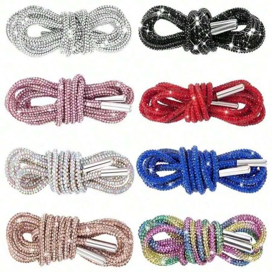 1 Pair Shoelaces, Round Glitter Shoelaces Sneakers, Sparkling Laces, Length 120cm (Approx. 47.24in) - 彩色 - 查看 1