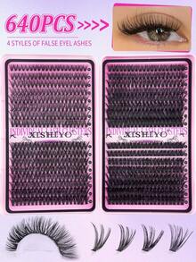 640/576片假睫毛套装，包含胶水和定型液，附赠镊子和眼影刷。容量大，适合初学者、专业人士和DIY爱好者。 - 彩色 - 查看 8